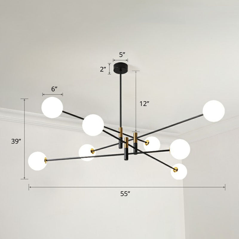 Radial Living Room Hanging Light Opaline Ball Glass Simplicity Chandelier in Black Clearhalo 'Ceiling Lights' 'Chandeliers' 'Modern Chandeliers' 'Modern' Lighting' 2268224