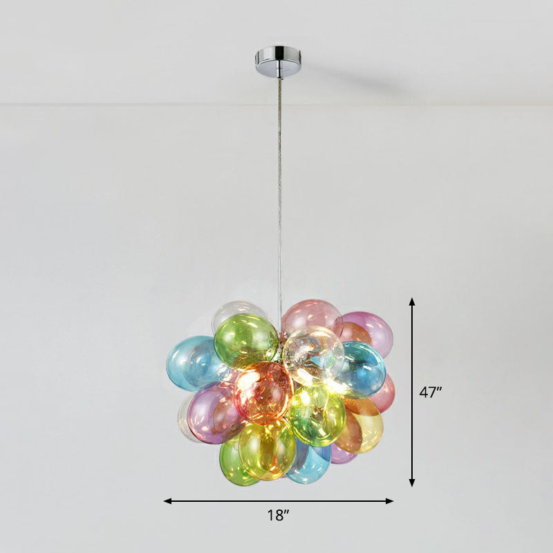 Balloons Kids Bedroom Chandelier Multicolored Glass Cartoon LED Hanging Lamp in Stainless Steel Clearhalo 'Ceiling Lights' 'Chandeliers' 'Modern Chandeliers' 'Modern' Lighting' 2268487