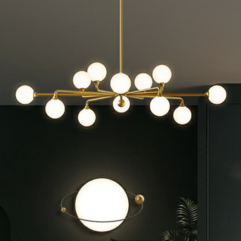 Sputnik Ceiling Chandelier Postmodern Milky Ball Glass Living Room Hanging Light Kit Clearhalo 'Ceiling Lights' 'Chandeliers' 'Modern Chandeliers' 'Modern' Lighting' 2269197