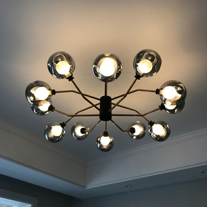 Taavita Postmodern Molecule Chandelier Light Glass Black-Brass Ceiling Suspension Lamp for Living Room