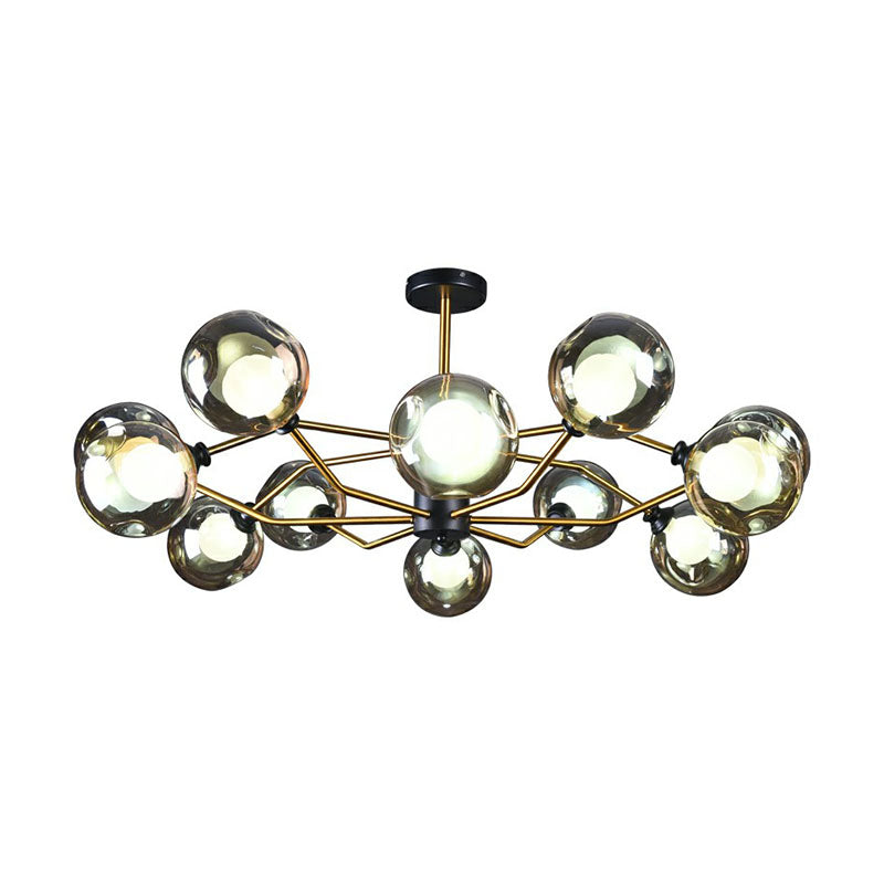 Taavita Postmodern Molecule Chandelier Light Glass Black-Brass Ceiling Suspension Lamp for Living Room