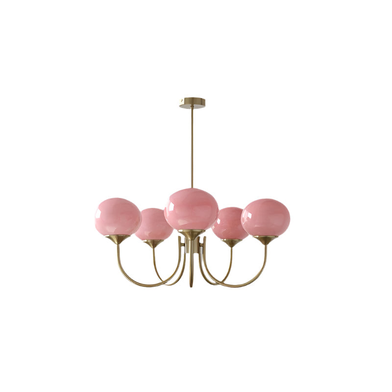 Ceiling Chandelier | Five-Arm with Glass Globe Shades | Adjustable Suspension Rods | Elegant Home Lighting