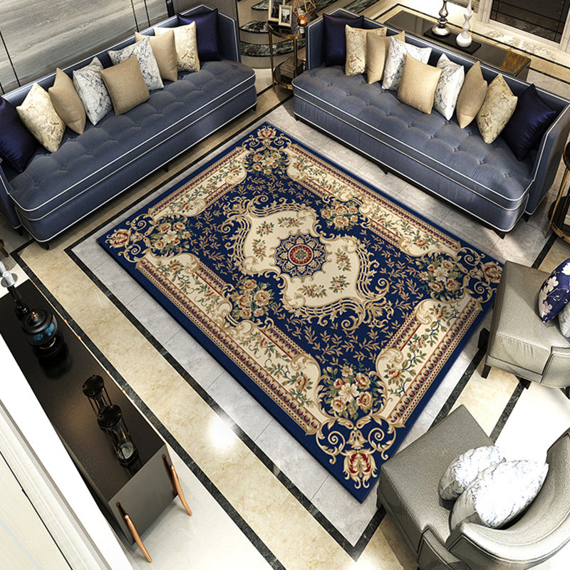Taavita Retro Living Room Rug Multi-Colored Flower Printed Area Carpet Polyester Non-Slip Backing Pet-Friendly Rug