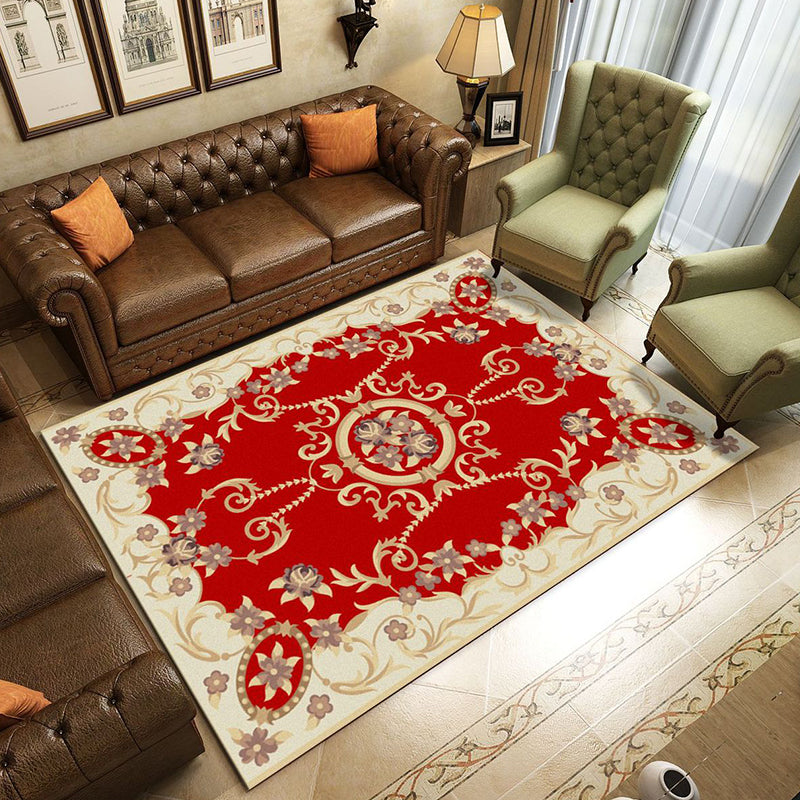 Retro Living Room Rug Multi Colored Flower Printed Area Carpet Polypropylene Non-Slip Backing Pet Friendly Rug Watermelon Red Clearhalo 'Area Rug' 'Rugs' 'Vintage' Rug' 2285324