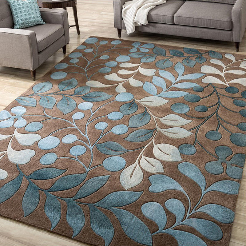 Modern Multi-Colored Plant Print Indoor Rug - Home Decoration Synthetics Easy Care Pet Friendly Carpet by Taavita