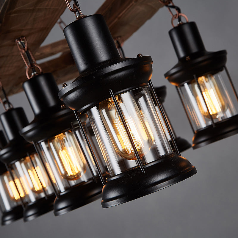 Taavita 8-Light Island Ceiling Light Farmhouse Clear Glass Lantern Pendant Lighting Fixture