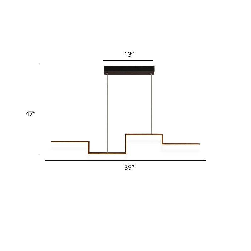 Line Art Black Metal Hanging Lamp - Simplicity LED Island Lighting Fixture for Dining Room 39.5" 47" 59"