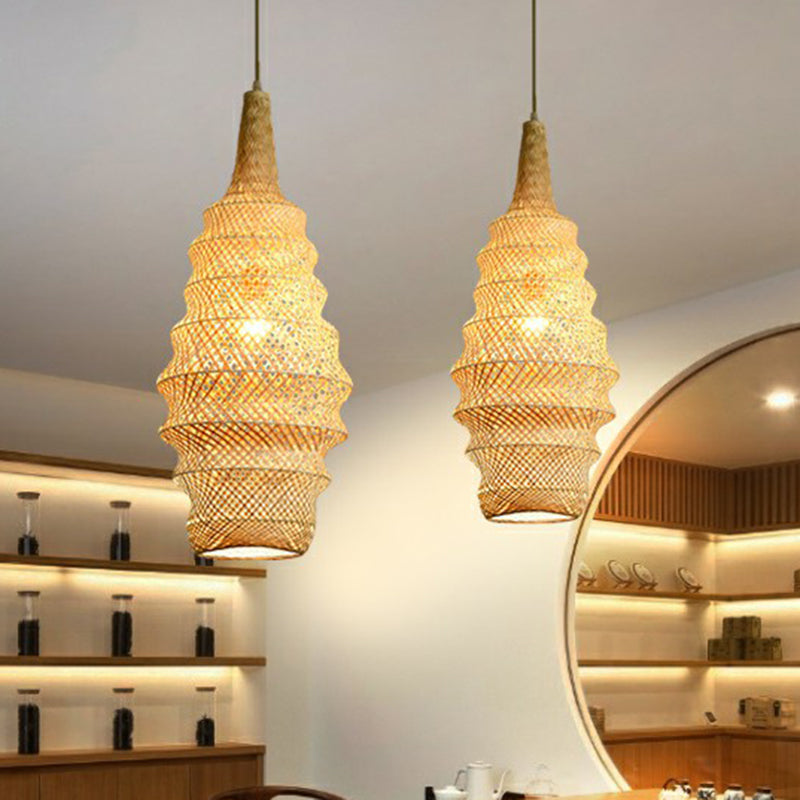 Taavita Pendant Light Cage Asia 1-Head Wooden Hanging Fixture for Restaurants