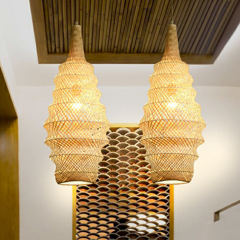 Taavita Pendant Light Cage Asia 1-Head Wooden Hanging Fixture for Restaurants