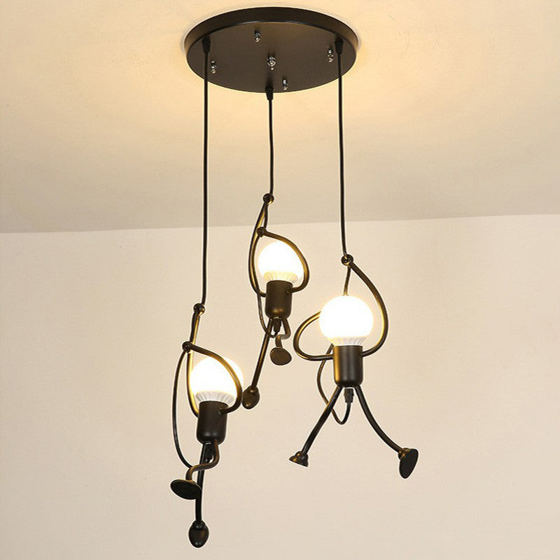 Black Stick Figure Multi Ceiling Light Decorative 3-Bulb Metal Hanging Light Fixture Clearhalo 'Ceiling Lights' 'Pendant Lights' 'Pendants' Lighting' 2311432