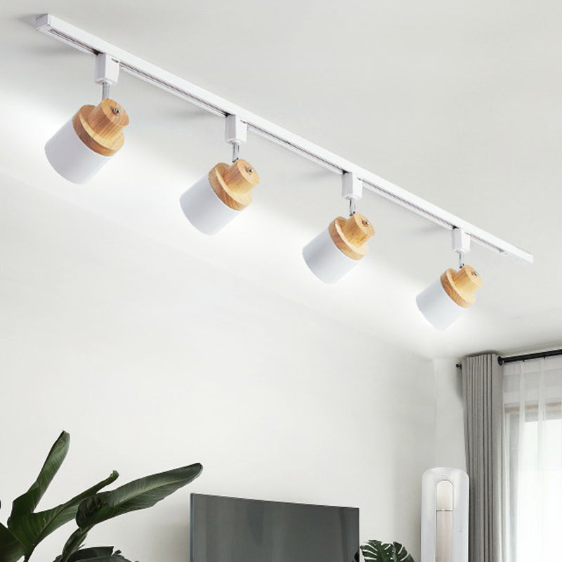 Taavita Semi-Flush Mount Metal Spotlight with Wood Decoration for Bedroom - Cylindrical Track Light
