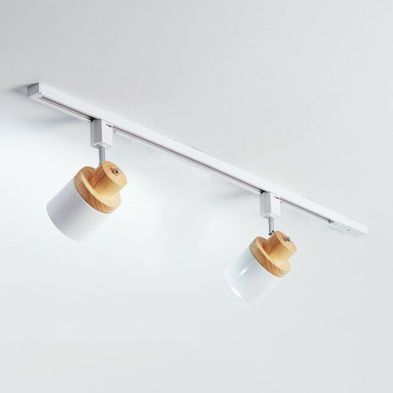 Taavita Semi-Flush Mount Metal Spotlight with Wood Decoration for Bedroom - Cylindrical Track Light