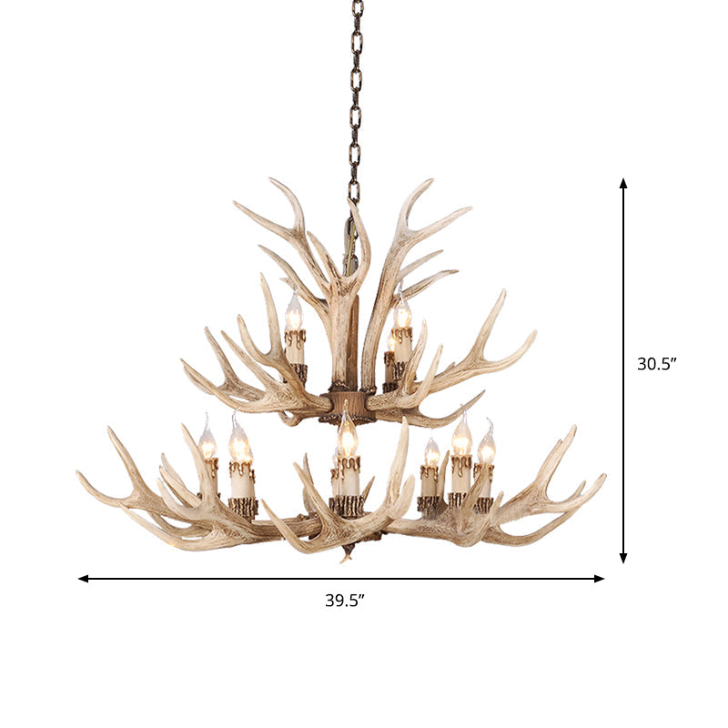 Taavita Light Brown Hanging Chandelier Deer Antler 8 Bulbs Traditional Pendant Light for Dining Room with Size Options 25 Inches & Higher and Widths 39"