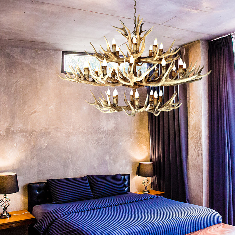 Taavita Light Brown Hanging Chandelier Deer Antler 8 Bulbs Traditional Pendant Light for Dining Room with Size Options 25 Inches & Higher and Widths 39"