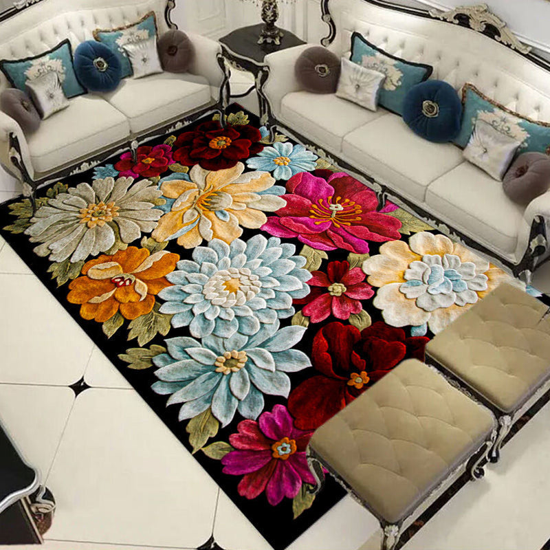 Multi-Color Plant Print Formal Living Room Rug Indoor Rug with Polypropylene Anti-Slip Backing - Pet-Friendly Carpet