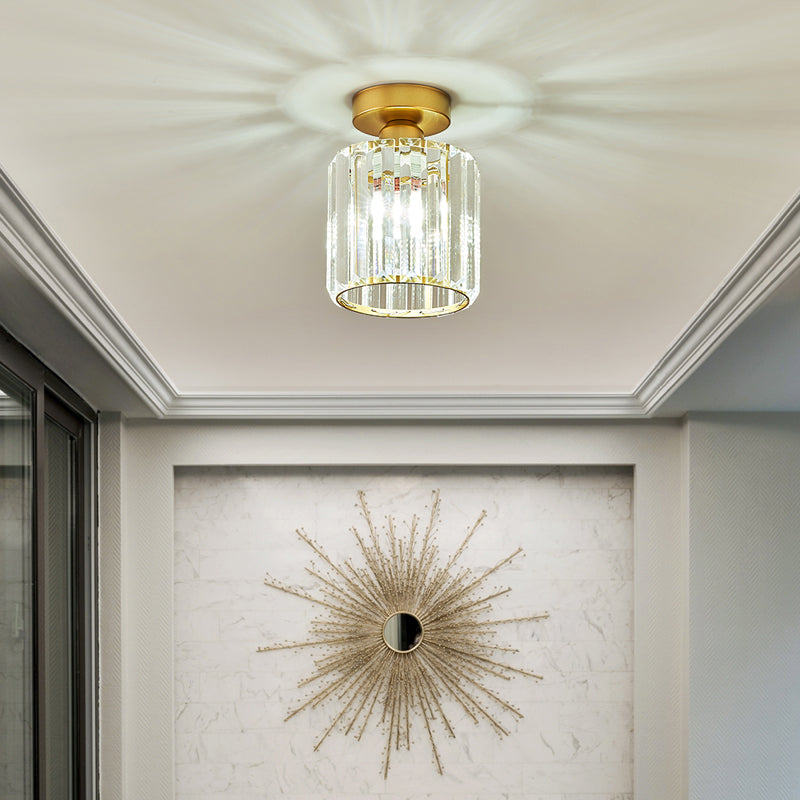 Taavita Prismatic Crystal Geometric Ceiling Lamp Minimalist Semi Flush Light for Aisle 1 Bulb Brass Finish