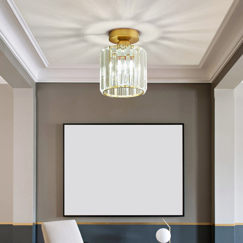 Taavita Prismatic Crystal Geometric Ceiling Lamp Minimalist Semi Flush Light for Aisle 1 Bulb Brass Finish