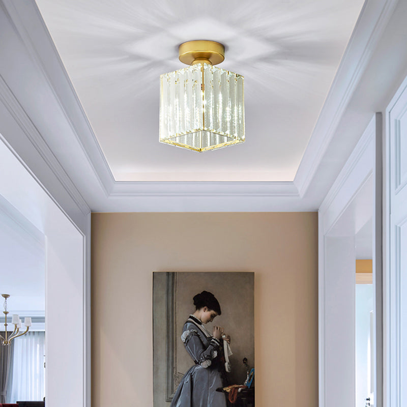 Taavita Prismatic Crystal Geometric Ceiling Lamp Minimalist Semi Flush Light for Aisle 1 Bulb Brass Finish
