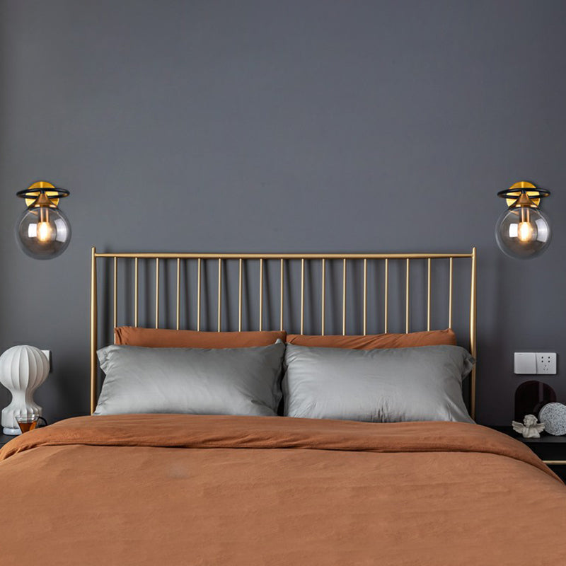 Taavita Kugel Wall Light 1-Light Glass Bedroom Wall Light in Brass, Smoke Gray Amber