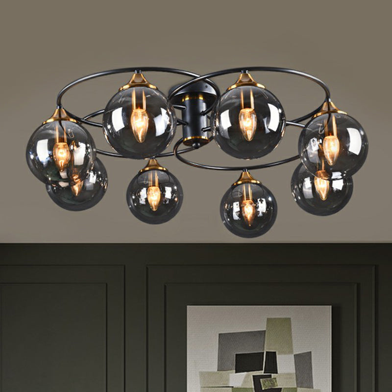 Taavita Semi Flush Chandelier Black and Brass Ball Ceiling Light with Glass Shade - Modern Metal Fixture in Amber Smoke Gray, 4/6/8 Lights, No Bulb Included, E12/E14 Base, 110V-120V/220V-240V, 19 to 20 Inch & Above Sizes