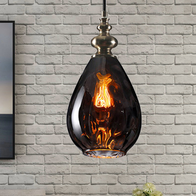 6"/8" Wide Contemporary Water Drop Pendant Lamp Amber/Clear Dimple Glass 1 Head Bedside Hanging Ceiling Light