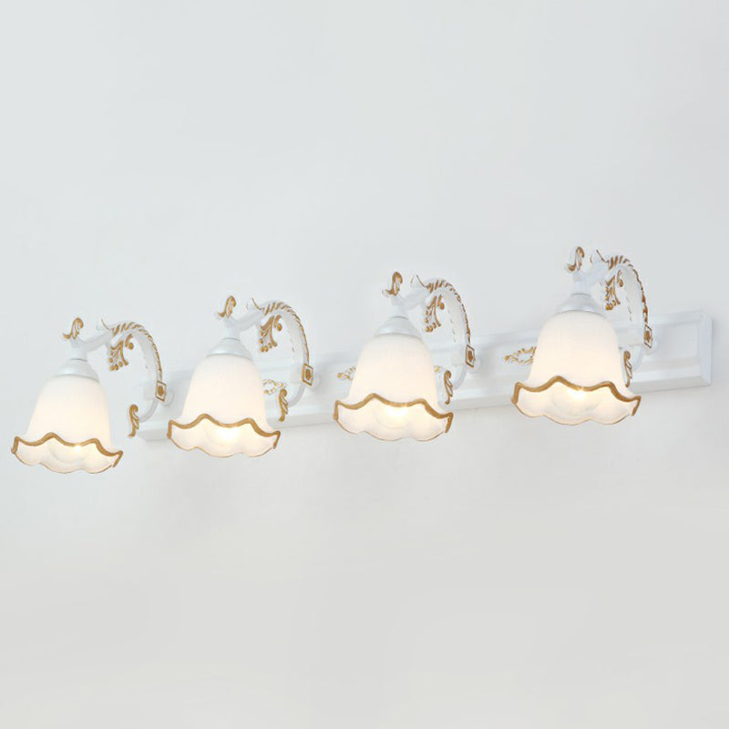 Floral Bathroom Vanity Wall Light Fixture Vintage Style Opal Glass Wall Sconce Lighting 3.0 White Morning Glory Clearhalo 'Vanity Lights' 'Wall Lights' Lighting' 2365126