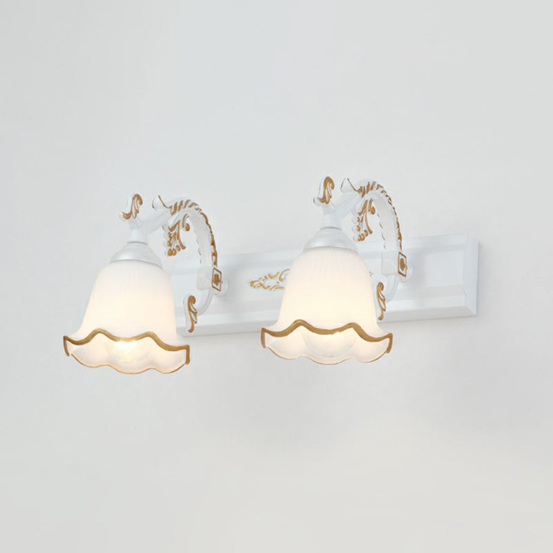 Floral Bathroom Vanity Wall Light Fixture Vintage Style Opal Glass Wall Sconce Lighting Clearhalo 'Vanity Lights' 'Wall Lights' Lighting' 2365120