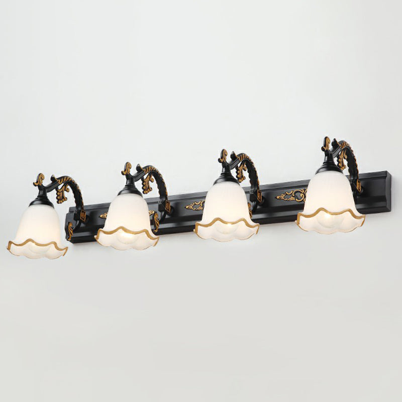 Floral Bathroom Vanity Wall Light Fixture Vintage Style Opal Glass Wall Sconce Lighting 3.0 Black Morning Glory Clearhalo 'Vanity Lights' 'Wall Lights' Lighting' 2365123