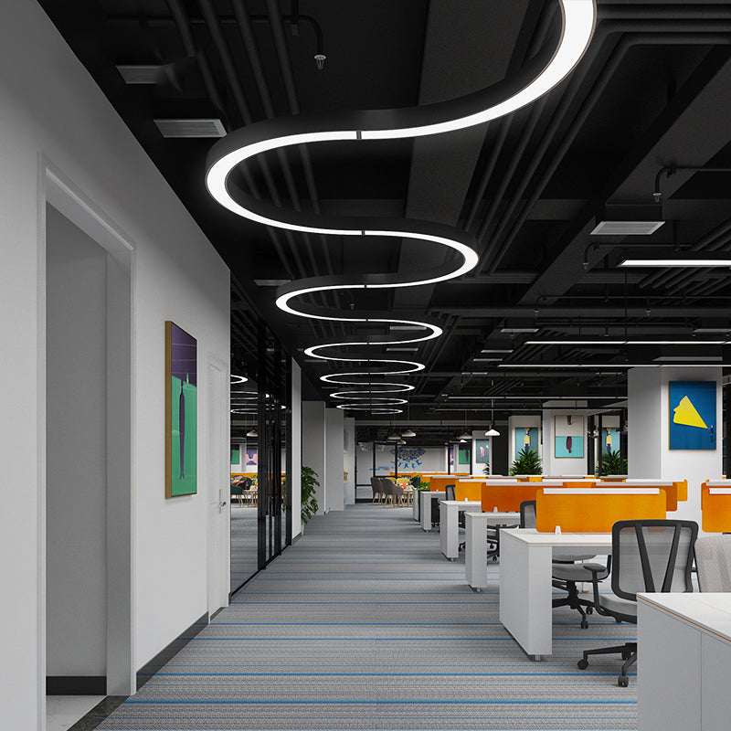 Black Arc LED Chandelier Light Simplicity Metal Hanging Ceiling Light for Gymnasium Clearhalo 'Ceiling Lights' 'Chandeliers' 'Modern Chandeliers' 'Modern' Lighting' 2373637