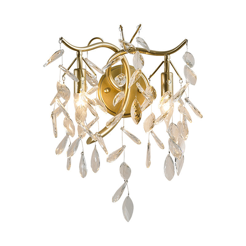 2-Light Traditional Taavita Foliage Wall Sconce K9 Crystal Wall Light Fixture for Bedroom