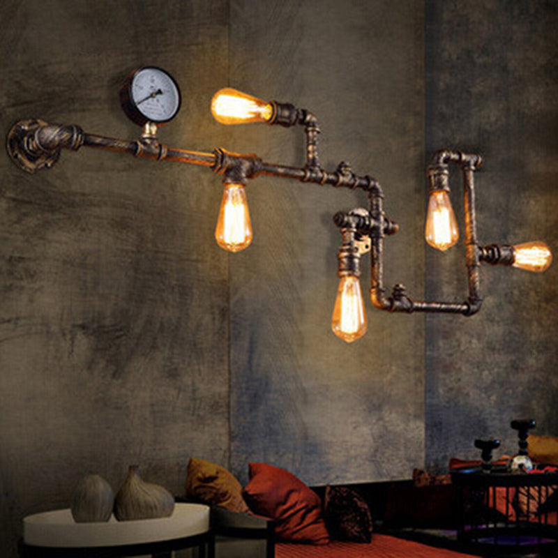 Taavita 5-Bulb Pipe Lamp Wall Light Steampunk Style Metal Wall Lighting for the Restaurant - Industrial Interior Lighting in Bronze Black, E26/E27 Socket, Height 14 Inches, Suitable for LED/Bulb/Fluorescent