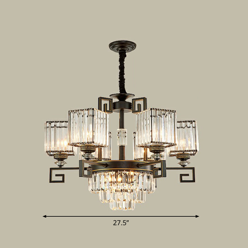 Taavita Vintage Square Chandelier Light with Prismatic Crystal Ceiling Suspension Lamp