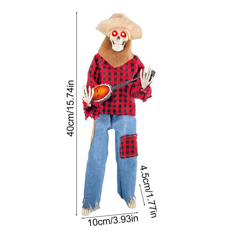 Animated Halloween Skeleton Decor Playing Banjo with Glowing Light