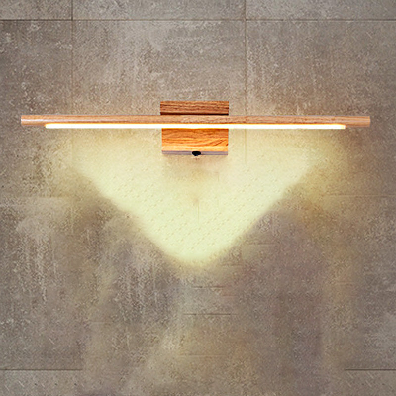 Slim Wood Vanity Sconce Lamp Modernist Led Beige Wall Mounted Light Fixture in White/Warm Light Clearhalo 'Vanity Lights' 'Wall Lights' Lighting' 213365