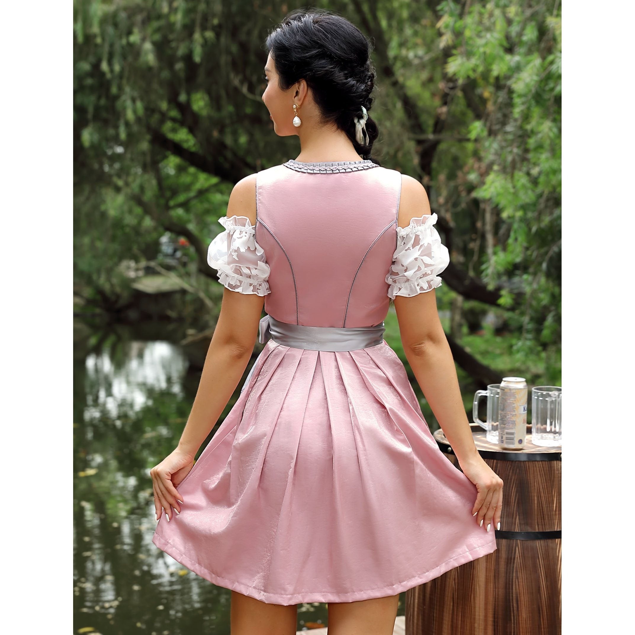 Women's Oktoberfest Dirndl Dress with Satin Fabric and Lace Trim