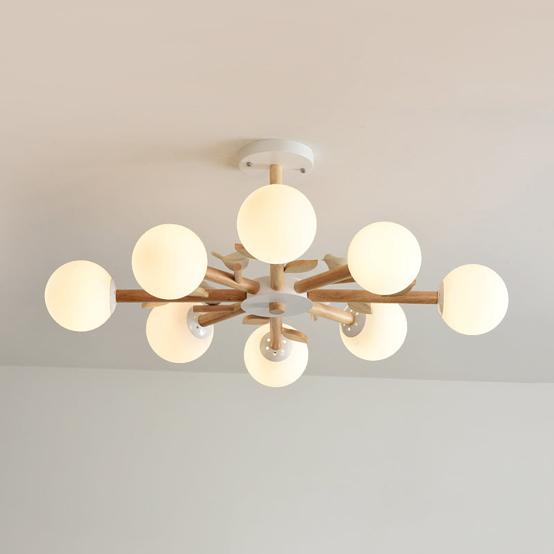 Taavita Shadow Bedroom Chandelier with Bird Wood Glass Modern Japanese Style Hanging Light in White