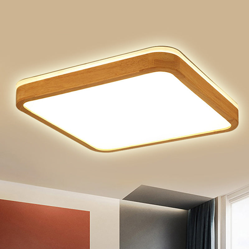Taavita Square/Rectangle Wood Flush Mount Lamp Modern LED 12"/16"/19.5" Wide Beige Flush Mount Ceiling Light Fixture with Frosted Diffuser in Natural Light - 39W & Under 60 to 99W Max Bulb Wattage, 110V-120V 220V-240V, SMD Bulb Base, 2" Height