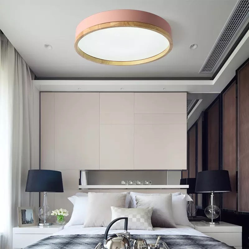 Round Metal Flush Mount LED Ceiling Lamp with Wooden Rim - Taavita Style Lighting Fixture