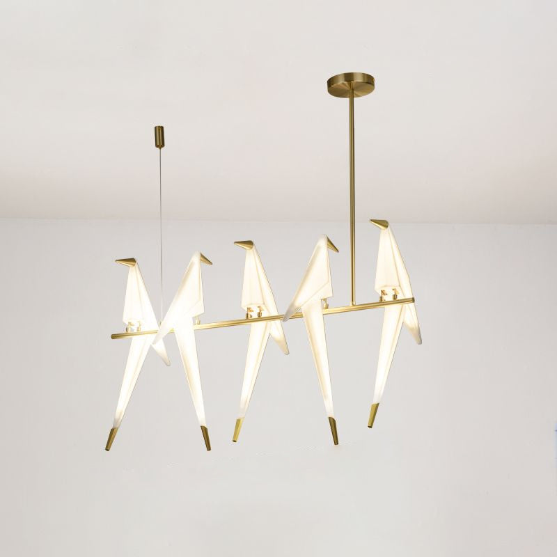Origami Bird Shaped Island Lighting Decorative Acrylic Dining Room Pendant Lamp in Gold Clearhalo 'Ceiling Lights' 'Island Lights' Lighting' 2461713