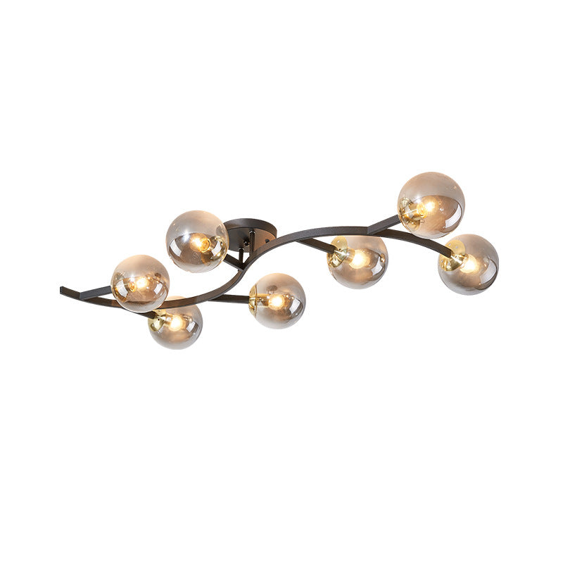 Taavita Semi Flush Mount Lighting Postmodern Ball Glass Ceiling Light for Living Room - Black Gold Finish, Multiple Sizes, 3-7 Lights, Cognac Milk White Smoke Grey Shades, Modern Style