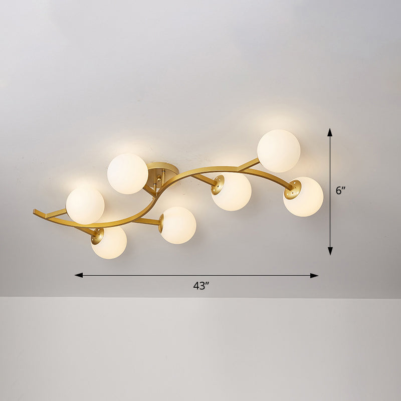 Taavita Semi Flush Mount Lighting Postmodern Ball Glass Ceiling Light for Living Room - Black Gold Finish, Multiple Sizes, 3-7 Lights, Cognac Milk White Smoke Grey Shades, Modern Style