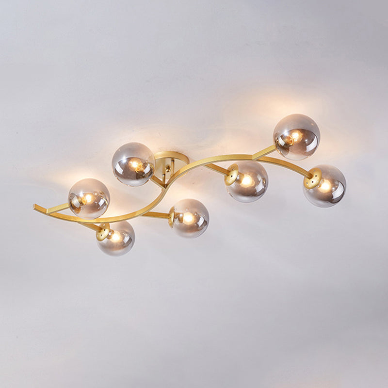Branch Semi Flush Mount Lighting Postmodern Ball Glass Ceiling Light for Living Room 3 Gold Cognac Clearhalo 'Ceiling Lights' 'Close To Ceiling Lights' 'Close to ceiling' 'Glass shade' 'Glass' 'Semi-flushmount' Lighting' 2462119