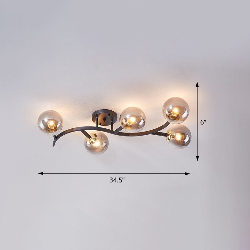 Taavita Semi Flush Mount Lighting Postmodern Ball Glass Ceiling Light for Living Room - Black Gold Finish, Multiple Sizes, 3-7 Lights, Cognac Milk White Smoke Grey Shades, Modern Style