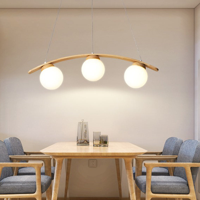Taavita Island Ceiling Light - Nordic Wooden 3-Head Hanging Lamp for Dining Room with White Glass Ball Shade