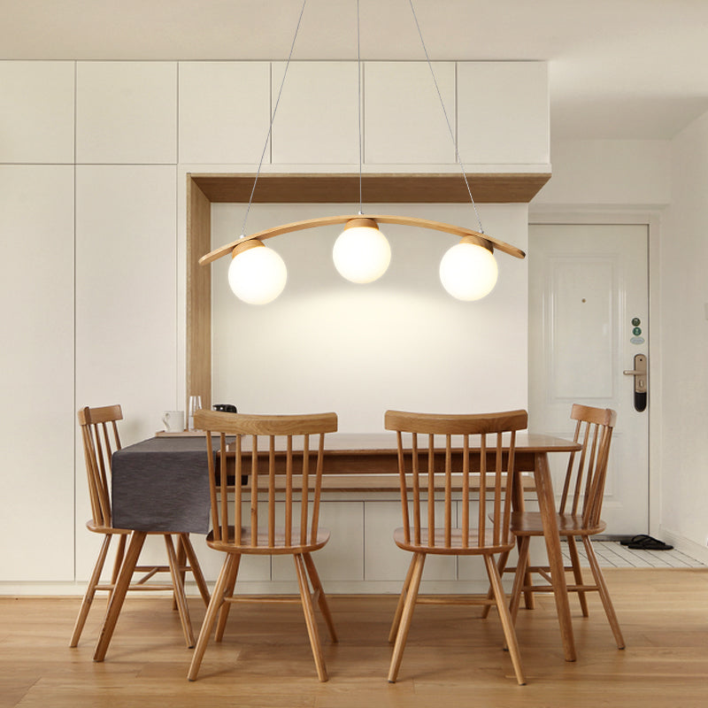 Taavita Island Ceiling Light - Nordic Wooden 3-Head Hanging Lamp for Dining Room with White Glass Ball Shade