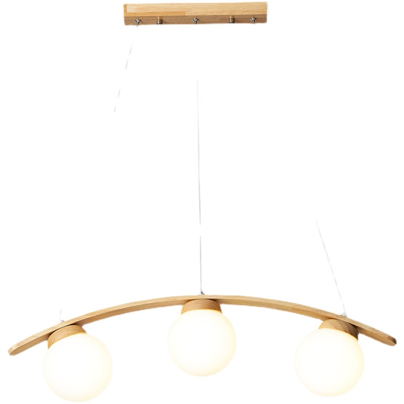 Taavita Island Ceiling Light - Nordic Wooden 3-Head Hanging Lamp for Dining Room with White Glass Ball Shade