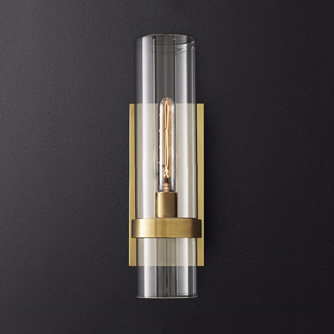 Cylinder Sconce Light Traditionary Clear Glass 2.5"/5" Wide 1 Head Black/Brass Wall Lamp Fixture for Stair Clearhalo 'Wall Lamps & Sconces' 'Wall Lights' Lighting' 238935