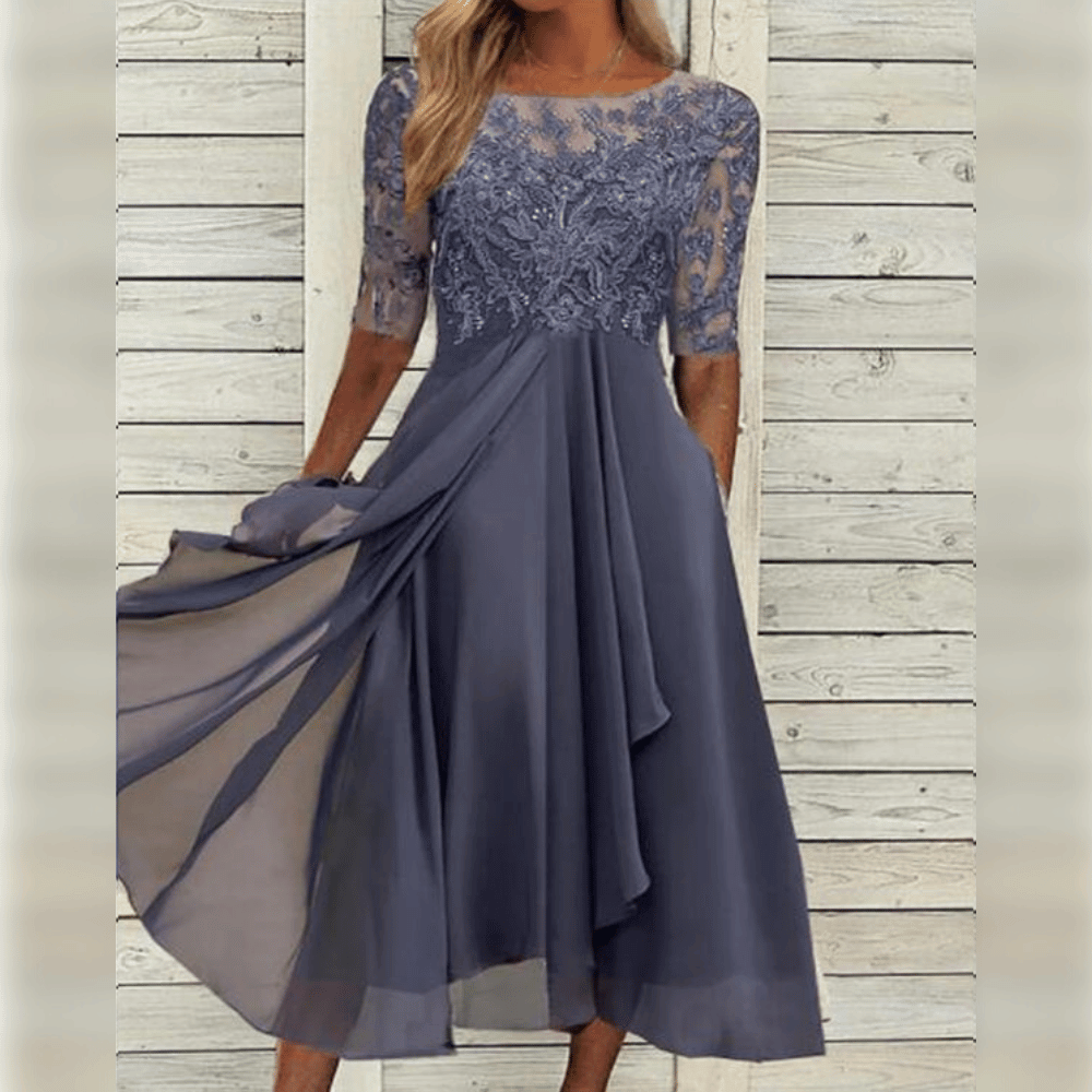 Women’s Chiffon Midi Dress | Lace-Top & Draped Skirt | Soft & Breathable Fabric | Comfortable Fit