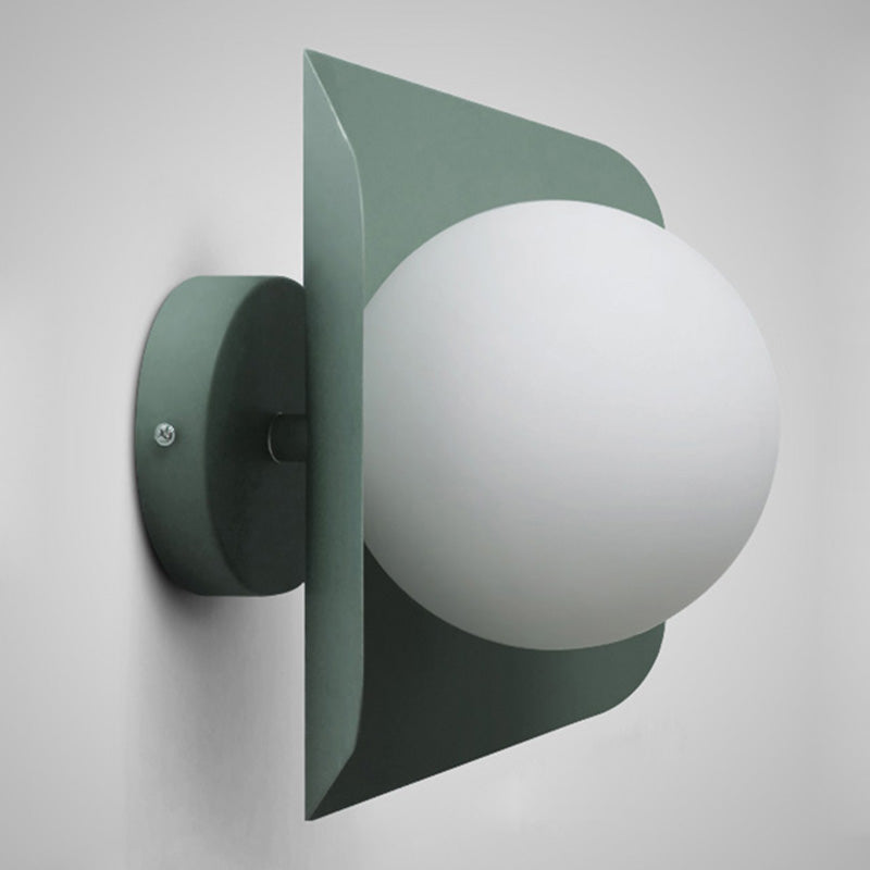 Metal Hexagonal Sconce Fixture Macaron Single Wall Mount Light with Ball Opaline Glass Shade Clearhalo 'Wall Lamps & Sconces' 'Wall Lights' Lighting' 2467718