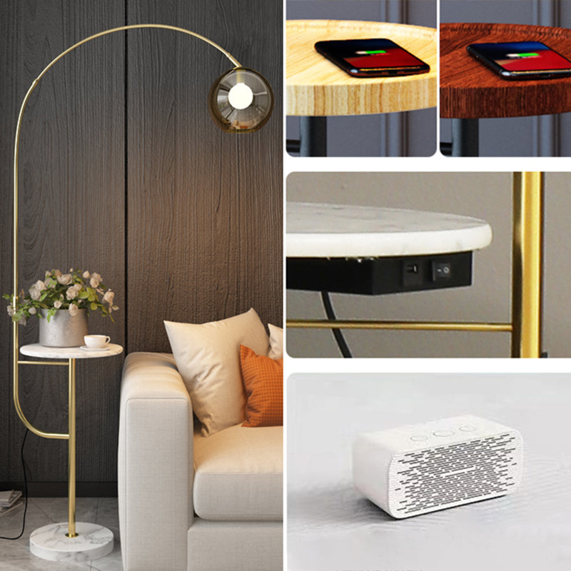 Taavita Living Room Floor Lamp Metal One Postmodern Tray Floor Lamp with Ball Smoke Gray Glass Shade - 67" Height, E26/E27, Modern Style, Black/Yellow/Gray/Green